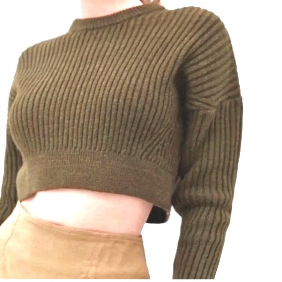 Urban Outfitters Sweaters - Urban Outfitters Tan Cropped Crew Sweater Large